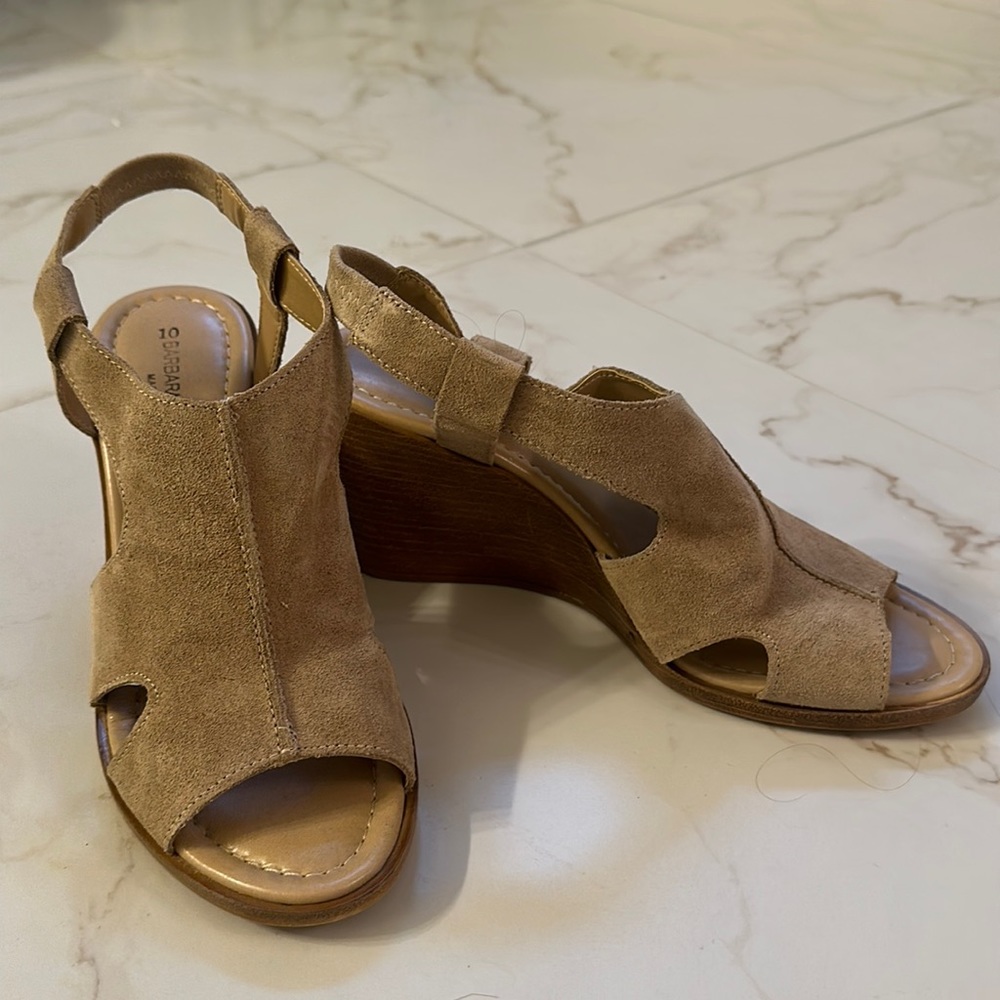 Barbara Barbieri size 10 Made in Italy tan leather suede wedge sandals